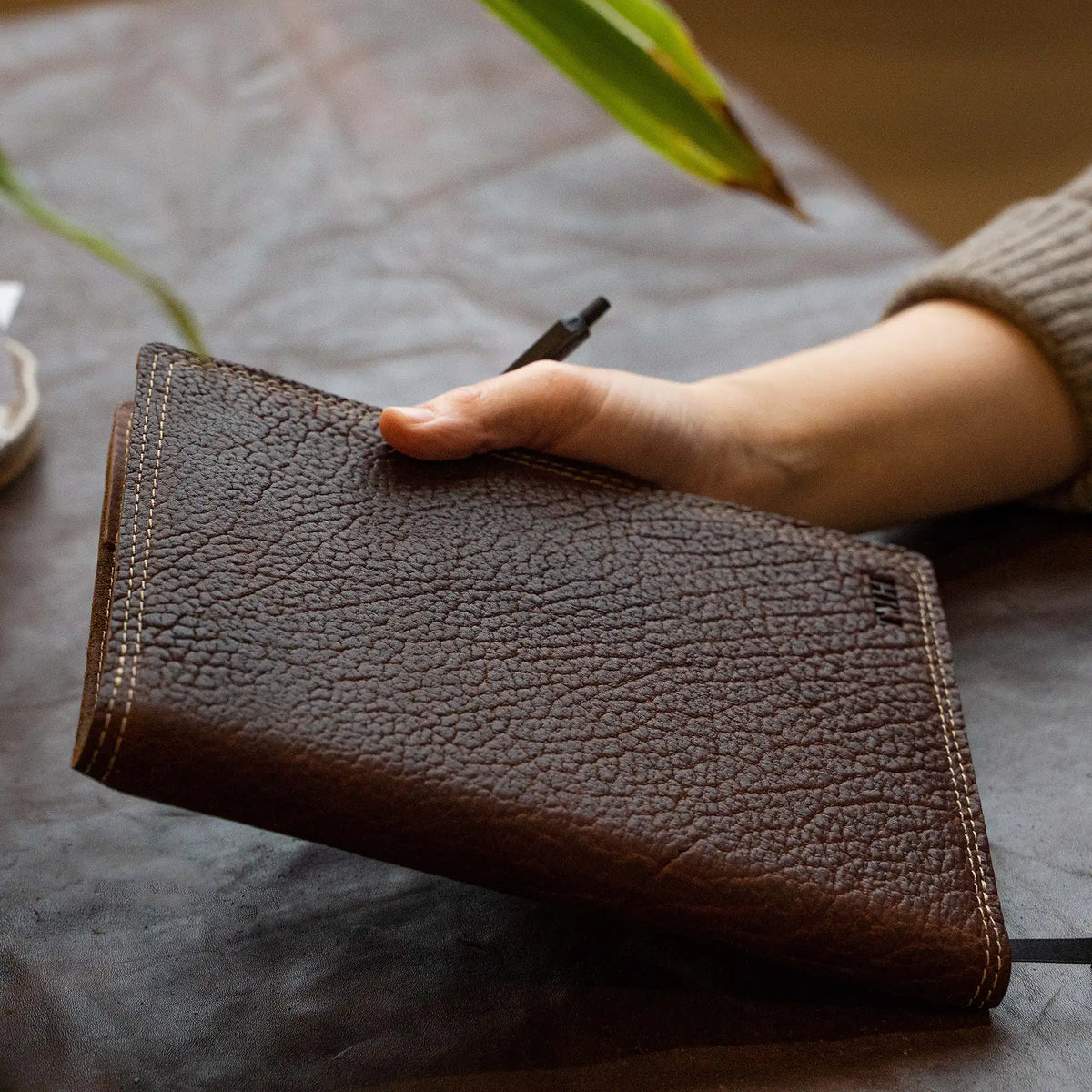 Personalized Leather Journal with Shrunken Bison Leather Cover - The Scholar