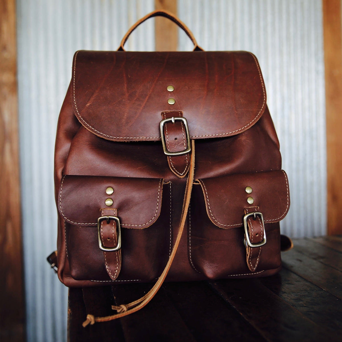 The Emerson Womens Fine Leather Backpack Purse in Brown