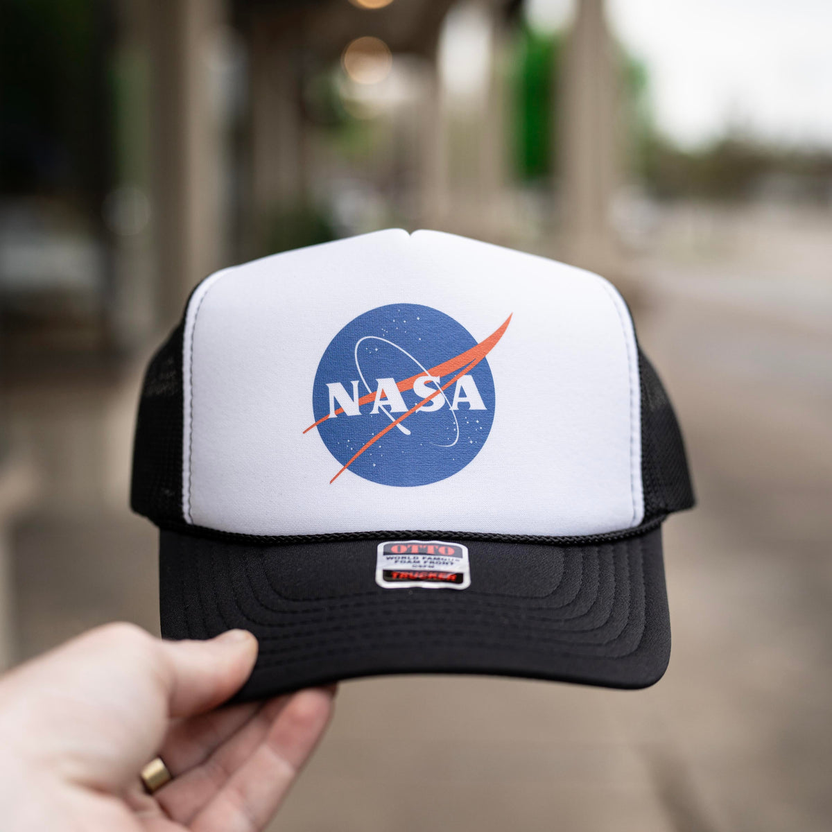 Nasa Space Logo Decal - White &amp; Black Foam Trucker Hat