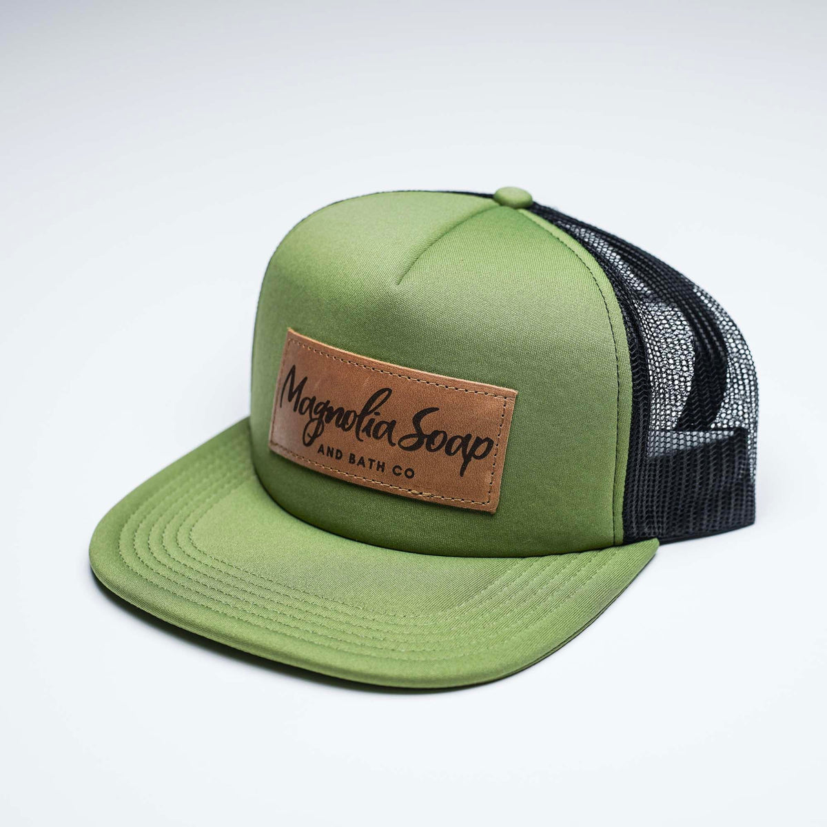 Lasered Leather Patch Trucker Hat ~ Big Accessories BG30 Foam Front Trucker Cap ~ Customized with YOUR LOGO
