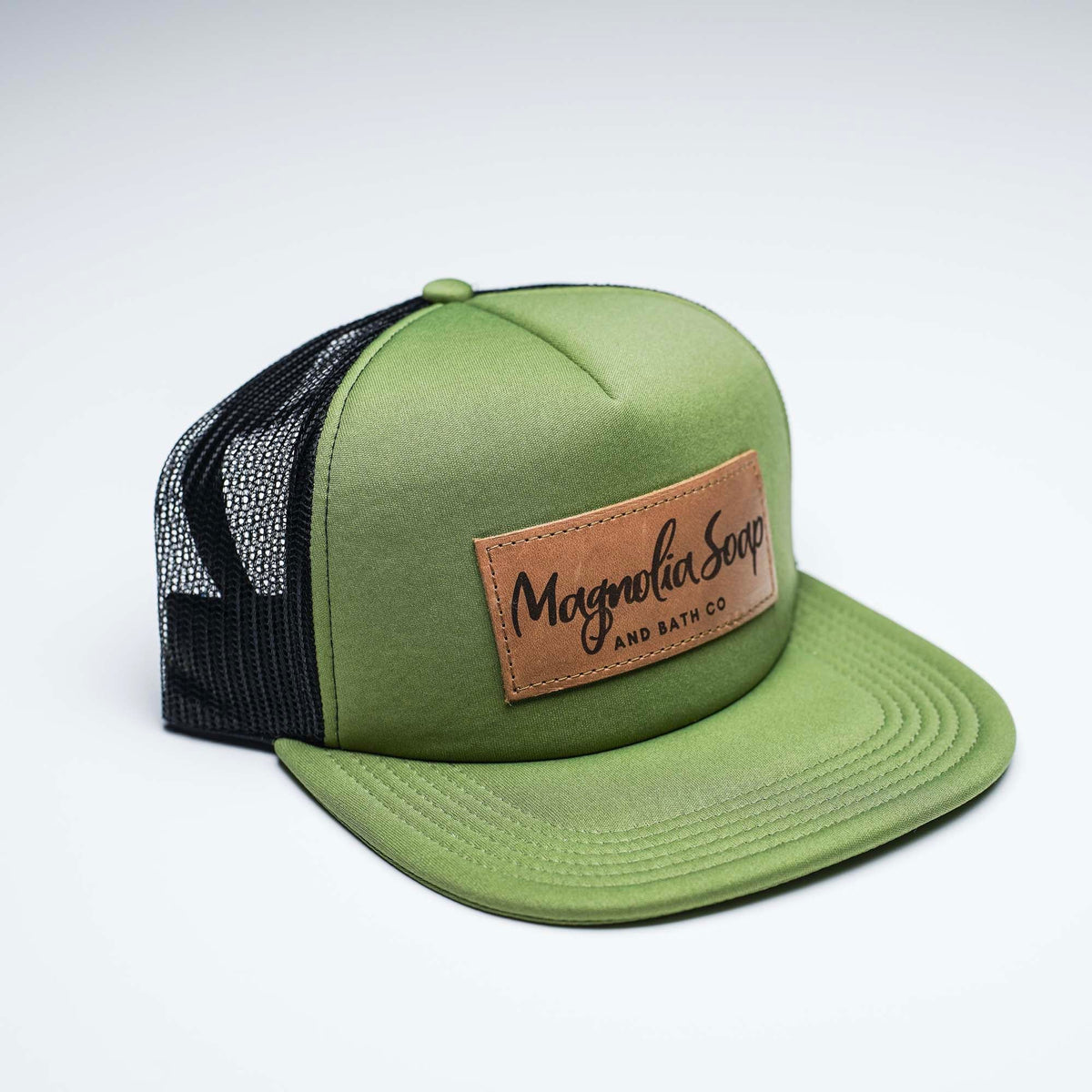 Lasered Leather Patch Trucker Hat ~ Big Accessories BG30 Foam Front Trucker Cap ~ Customized with YOUR LOGO