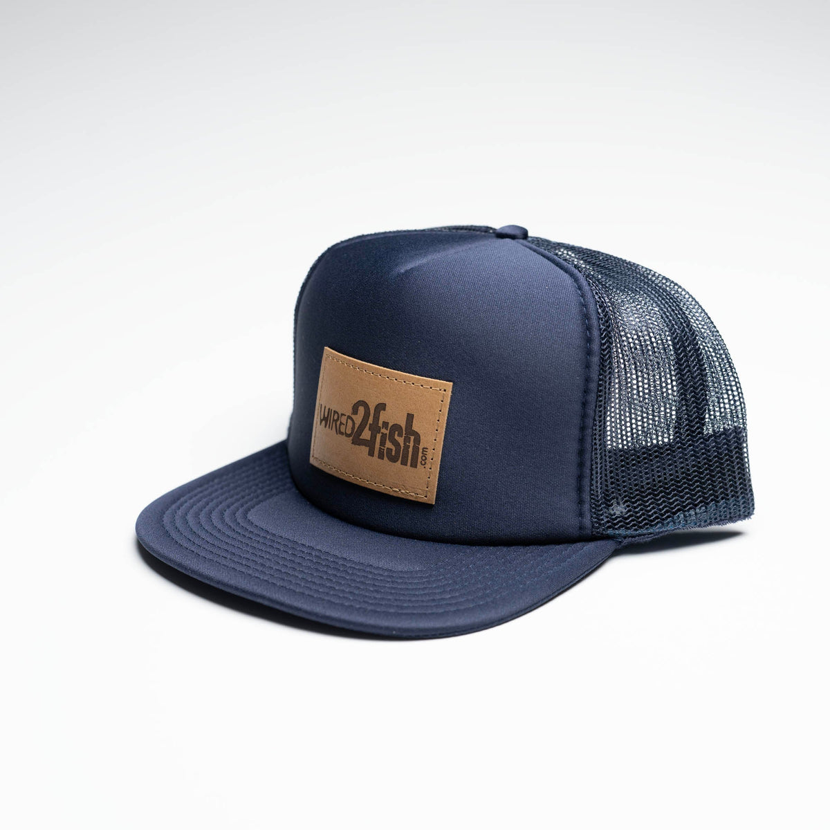 Lasered Leather Patch Flat Bill Trucker Hat ~ Otto 32-1037 &quot;OTTO SNAP&quot; 5 Panel Snapback ~ Customized with YOUR LOGO