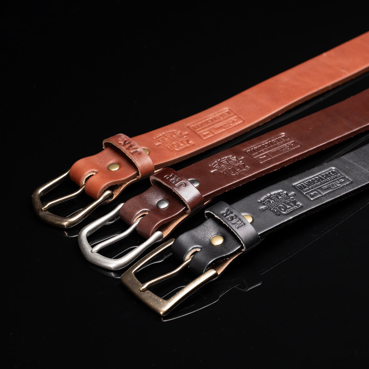 Personalized Bridle Leather Men&#39;s Casual Belt – Square Nickel or Brass Buckle