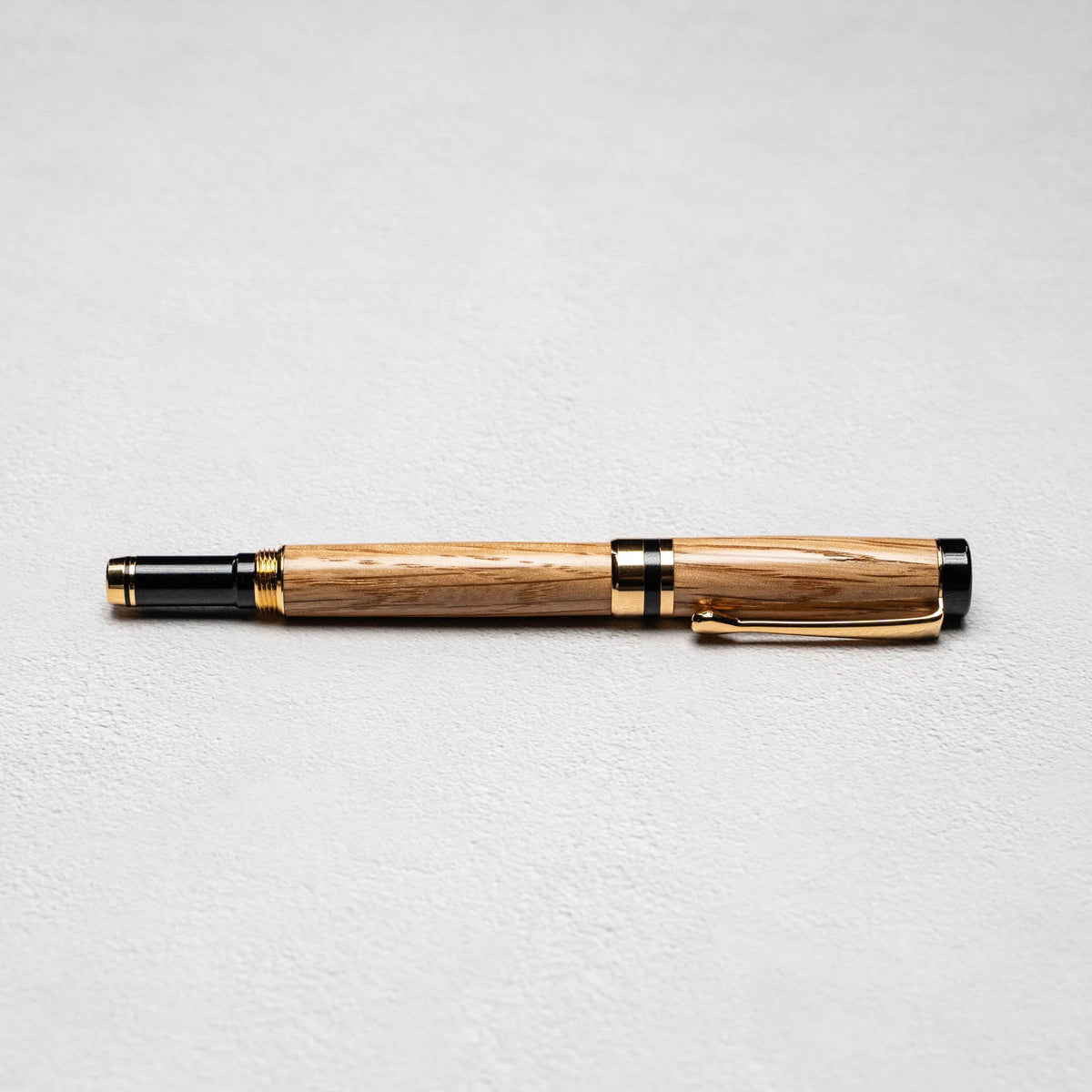Hand-Turned American Chestnut Rollerball Pen + Fine Leather Pen Sleeve