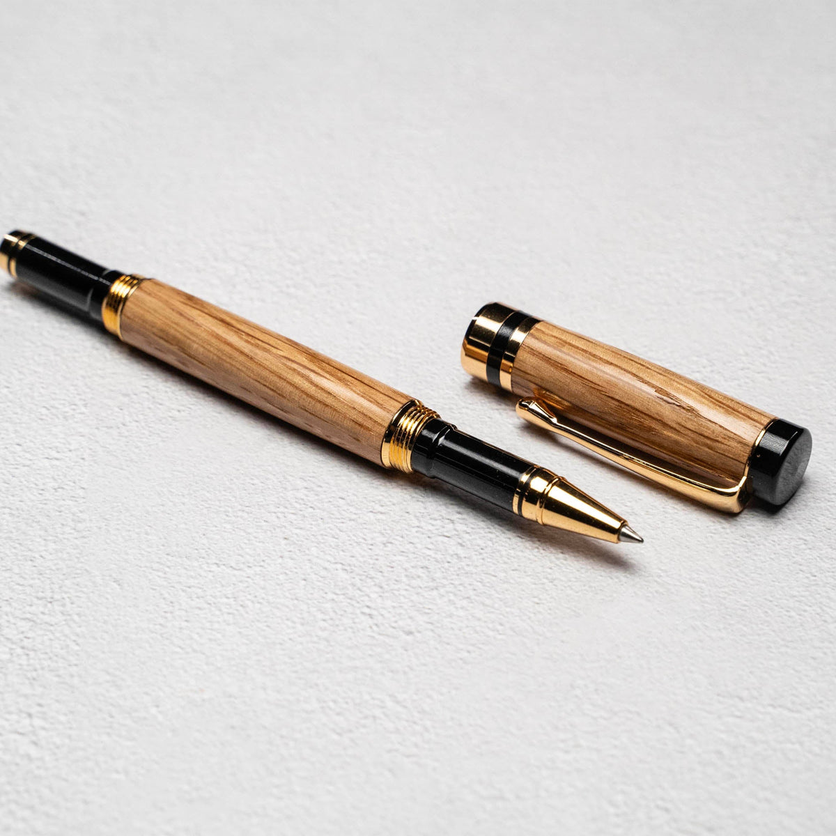 Hand-Turned American Chestnut Rollerball Pen + Fine Leather Pen Sleeve