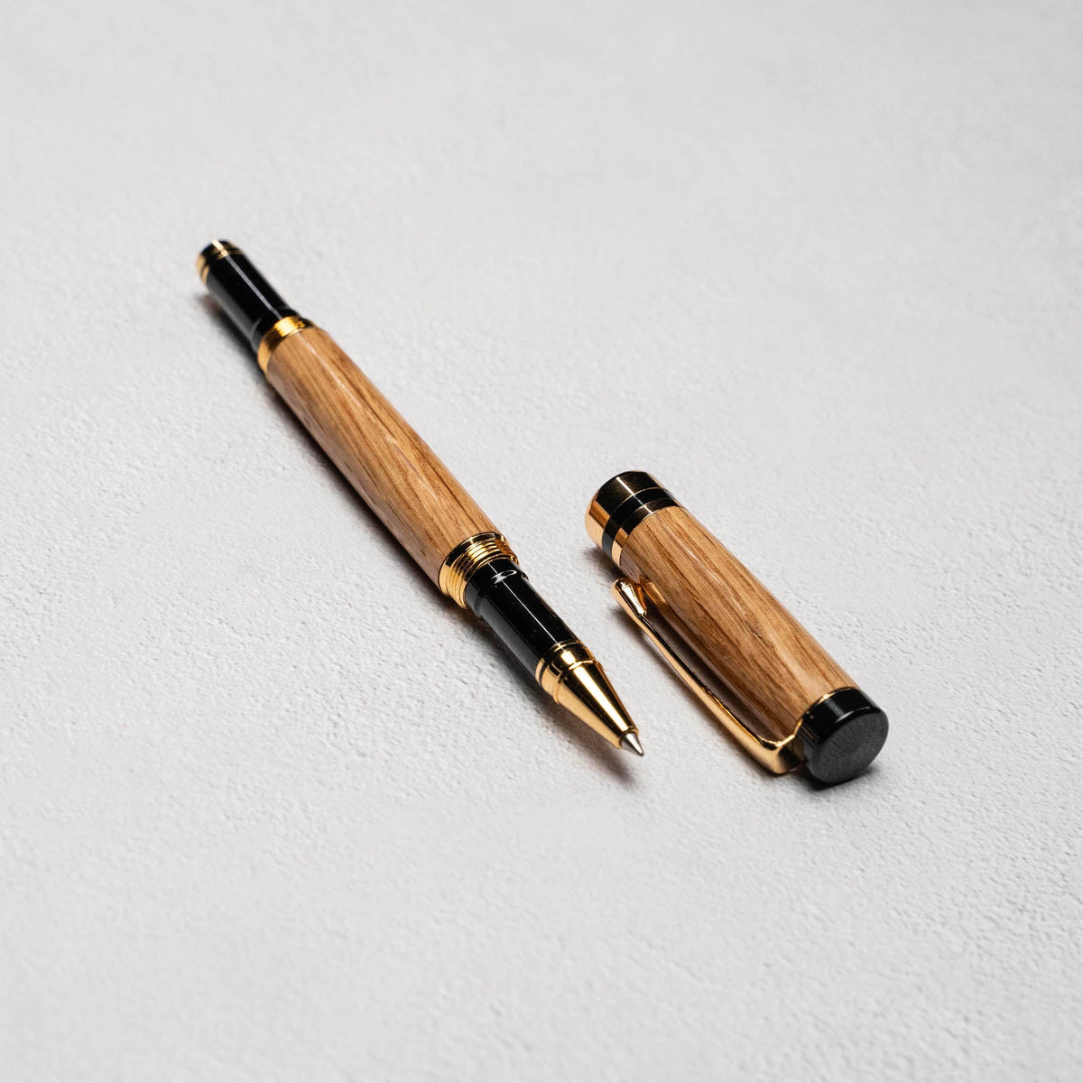 Hand-Turned American Chestnut Rollerball Pen + Fine Leather Pen Sleeve