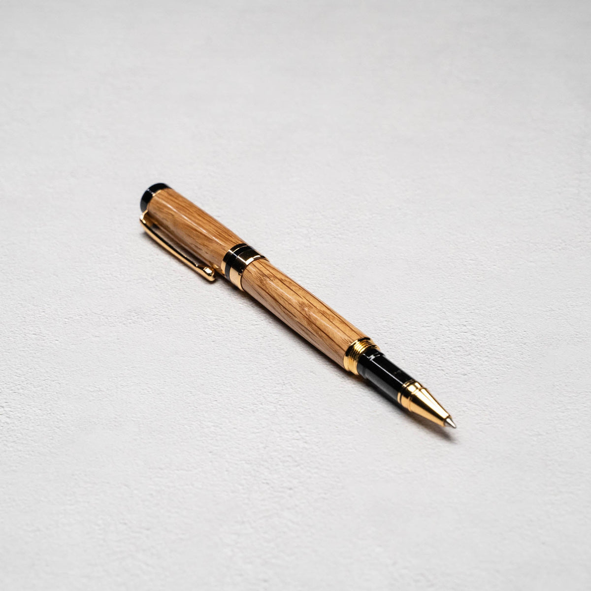 Hand-Turned American Chestnut Rollerball Pen + Fine Leather Pen Sleeve