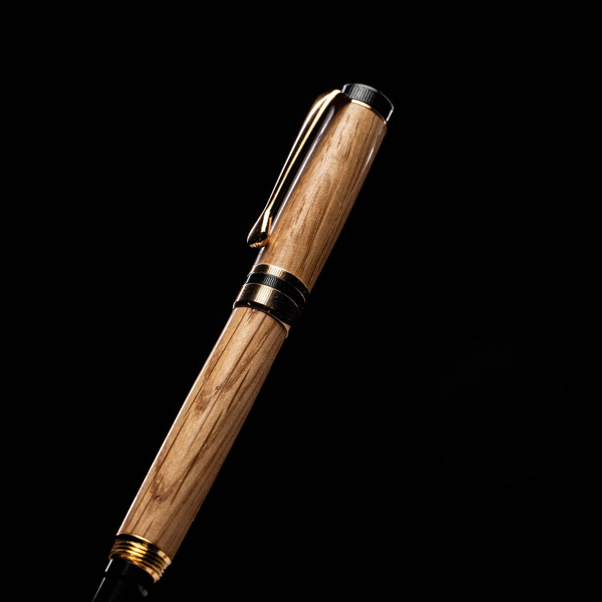 Hand-Turned American Chestnut Rollerball Pen + Fine Leather Pen Sleeve