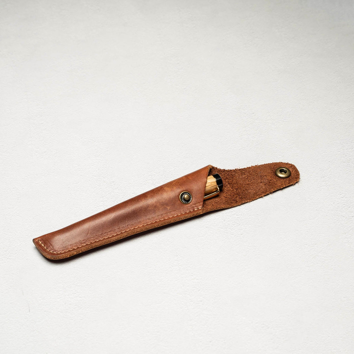 Hand-Turned American Chestnut Rollerball Pen + Fine Leather Pen Sleeve