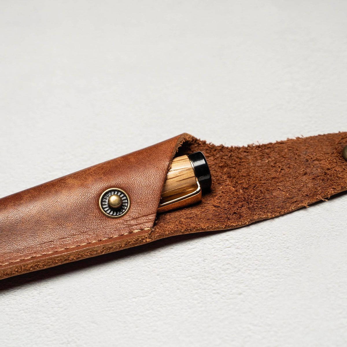 Hand-Turned American Chestnut Rollerball Pen + Fine Leather Pen Sleeve
