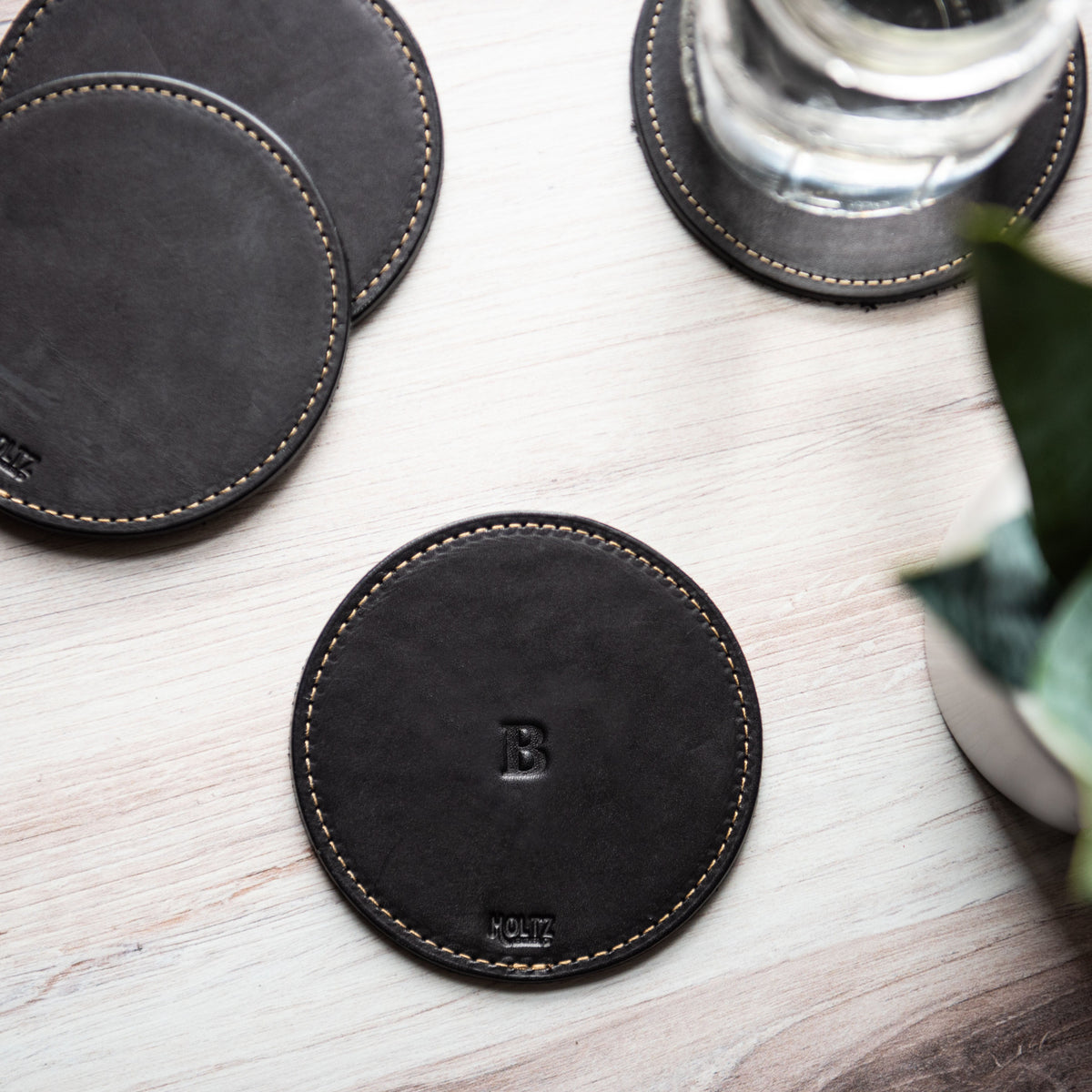 The Farm House Circle Personalized Fine Leather Coaster Set of 4 Coasters