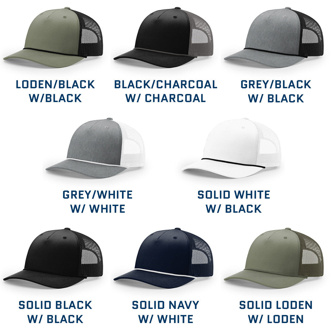 Debossed Heat Pressed - Richardson 112FPR Five Panel Trucker Cap with Rope Custom Leather Patch Hat with YOUR LOGO