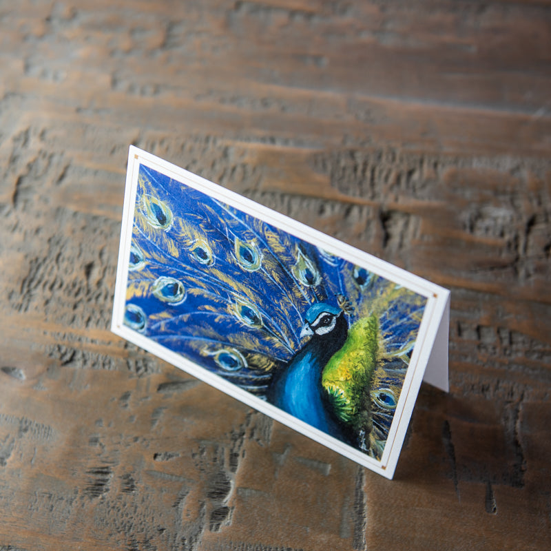 Stationery featuring drawing of a peacock drawn by Madison Holtz Butler