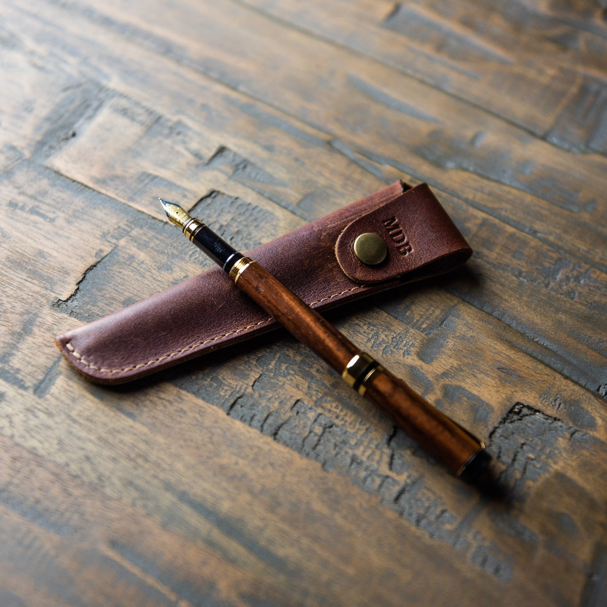 Hand-Turned Rose Wood Fountain Pen + Personalized Pen Sleeve
