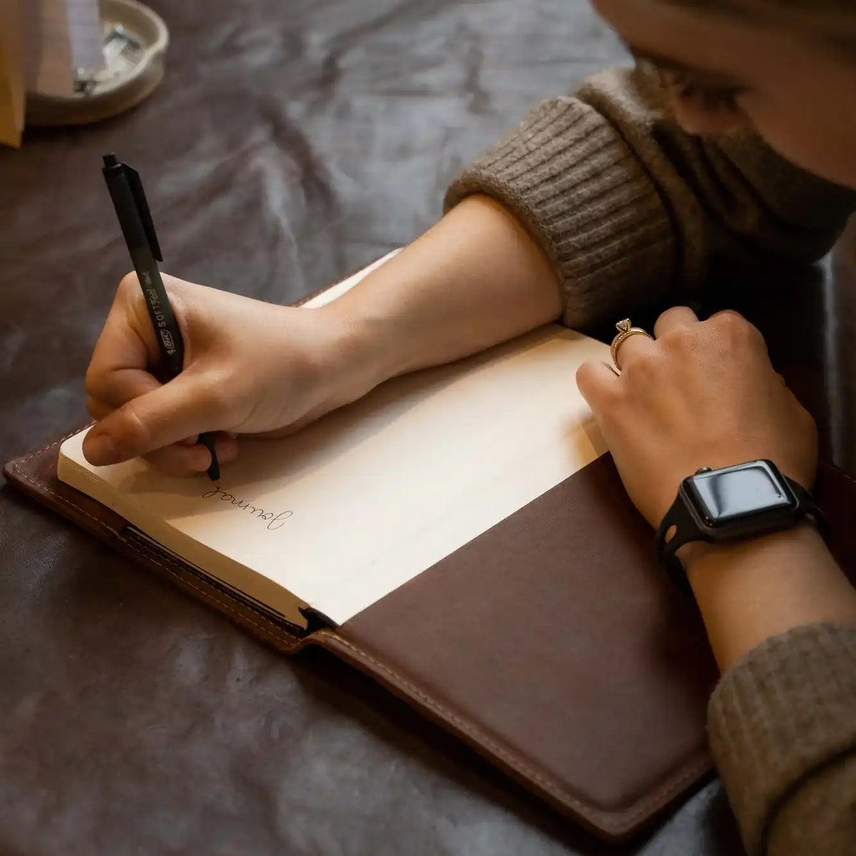 Personalized Leather Journal with Shrunken Bison Leather Cover - The Scholar