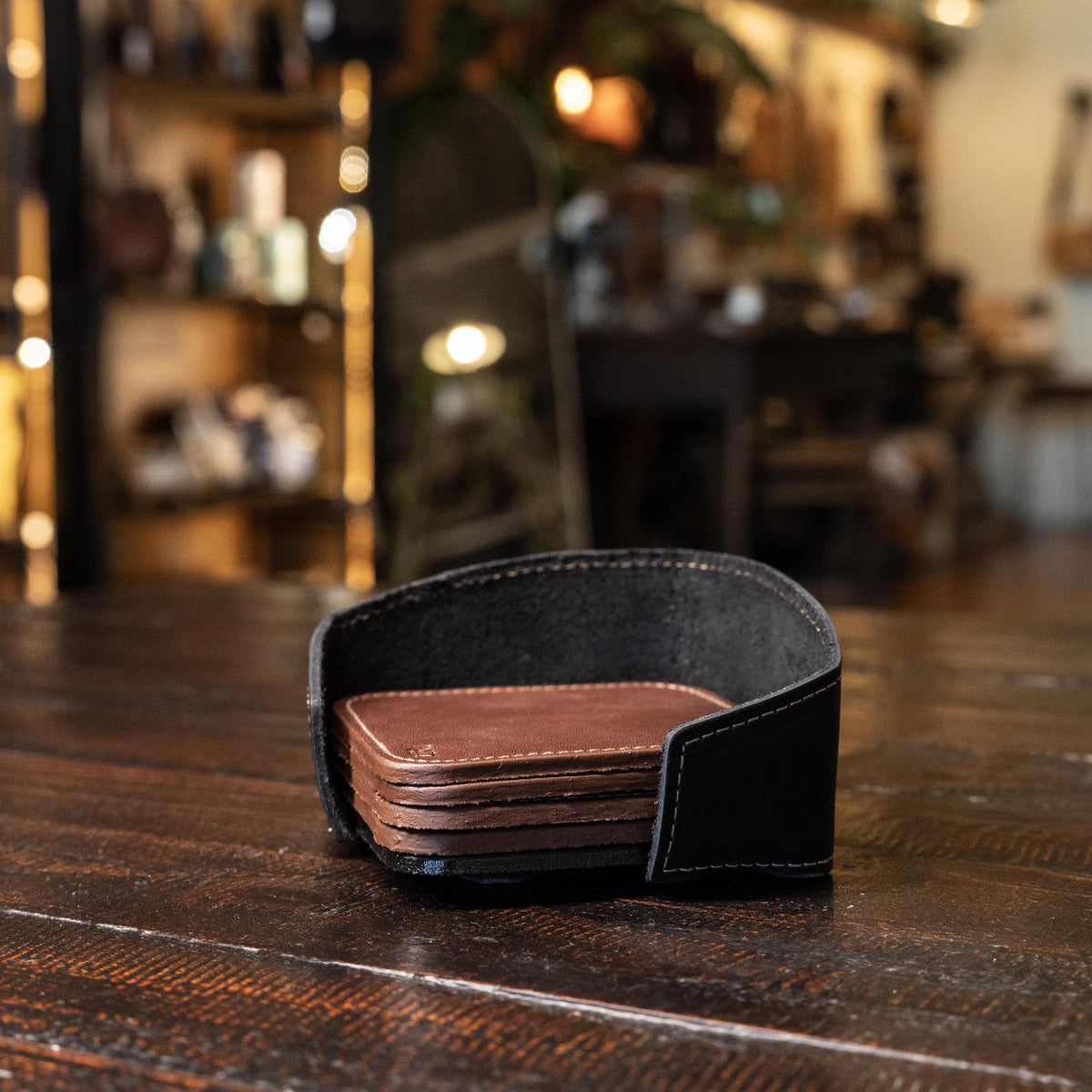 Coaster Holder – Fine Leather Holder in Round or Square