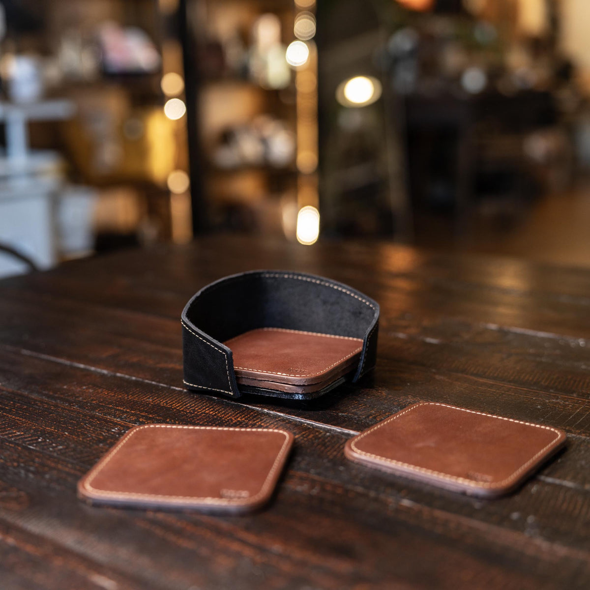 Coaster Holder – Fine Leather Holder in Round or Square
