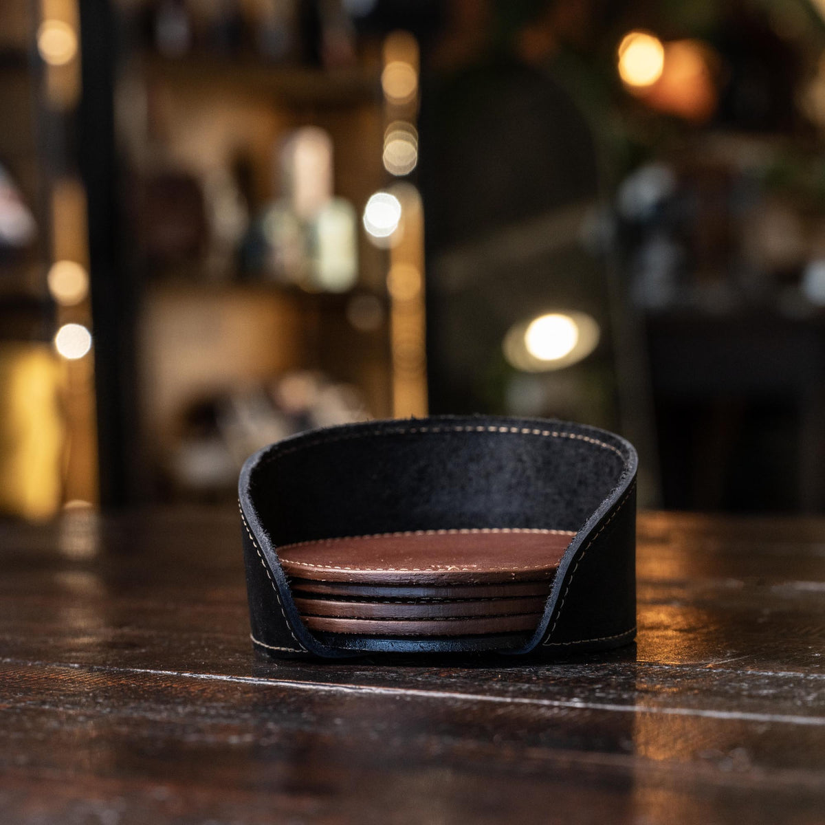 Coaster Holder – Fine Leather Holder in Round or Square