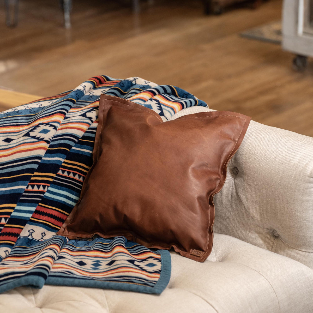 Full Grain Tumbled Leather Decor Throw Pillow