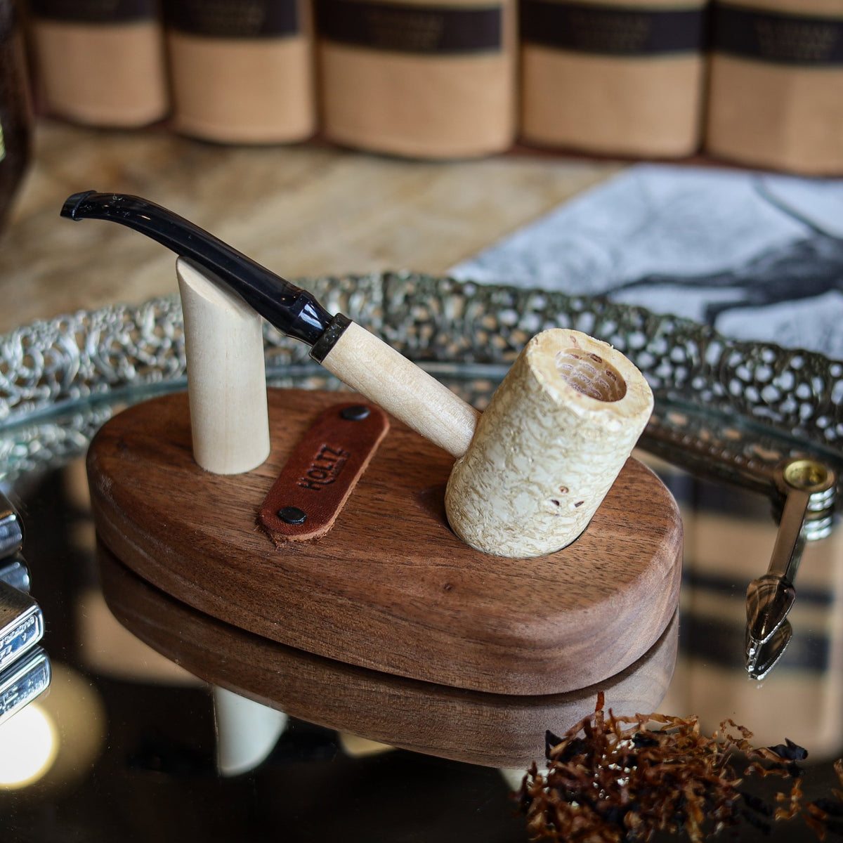 Hand Carved Pipe Holder from American Black Walnut