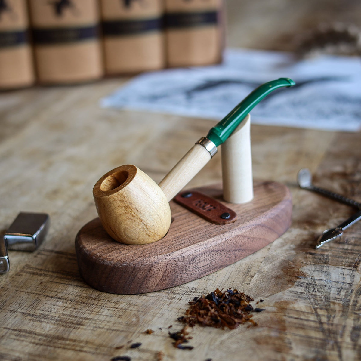 Hand Carved Pipe Holder from American Black Walnut