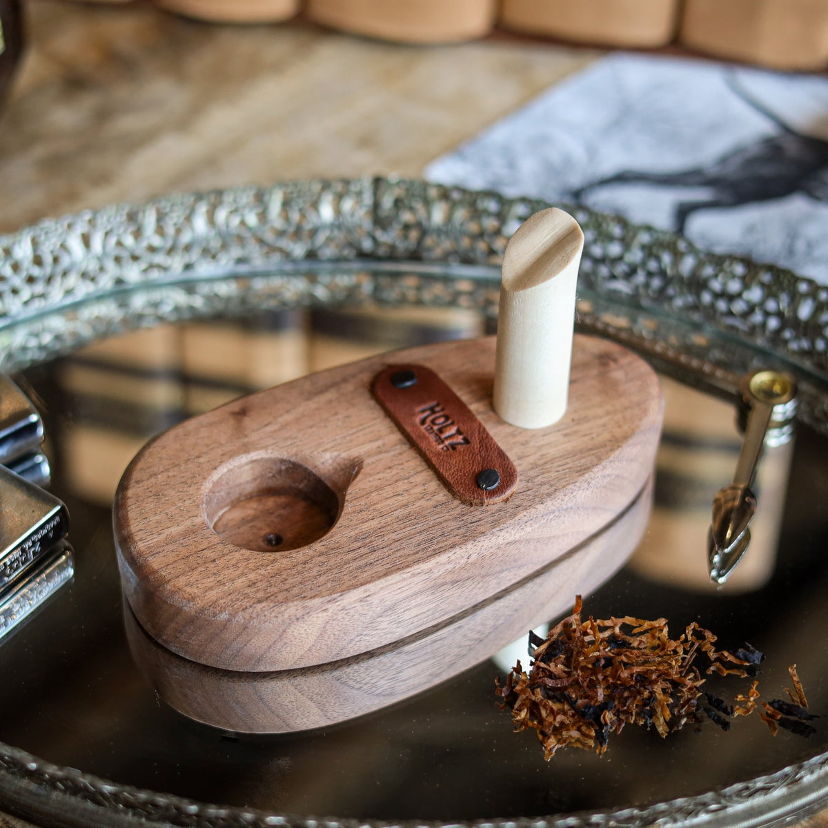 Hand Carved Pipe Holder from American Black Walnut