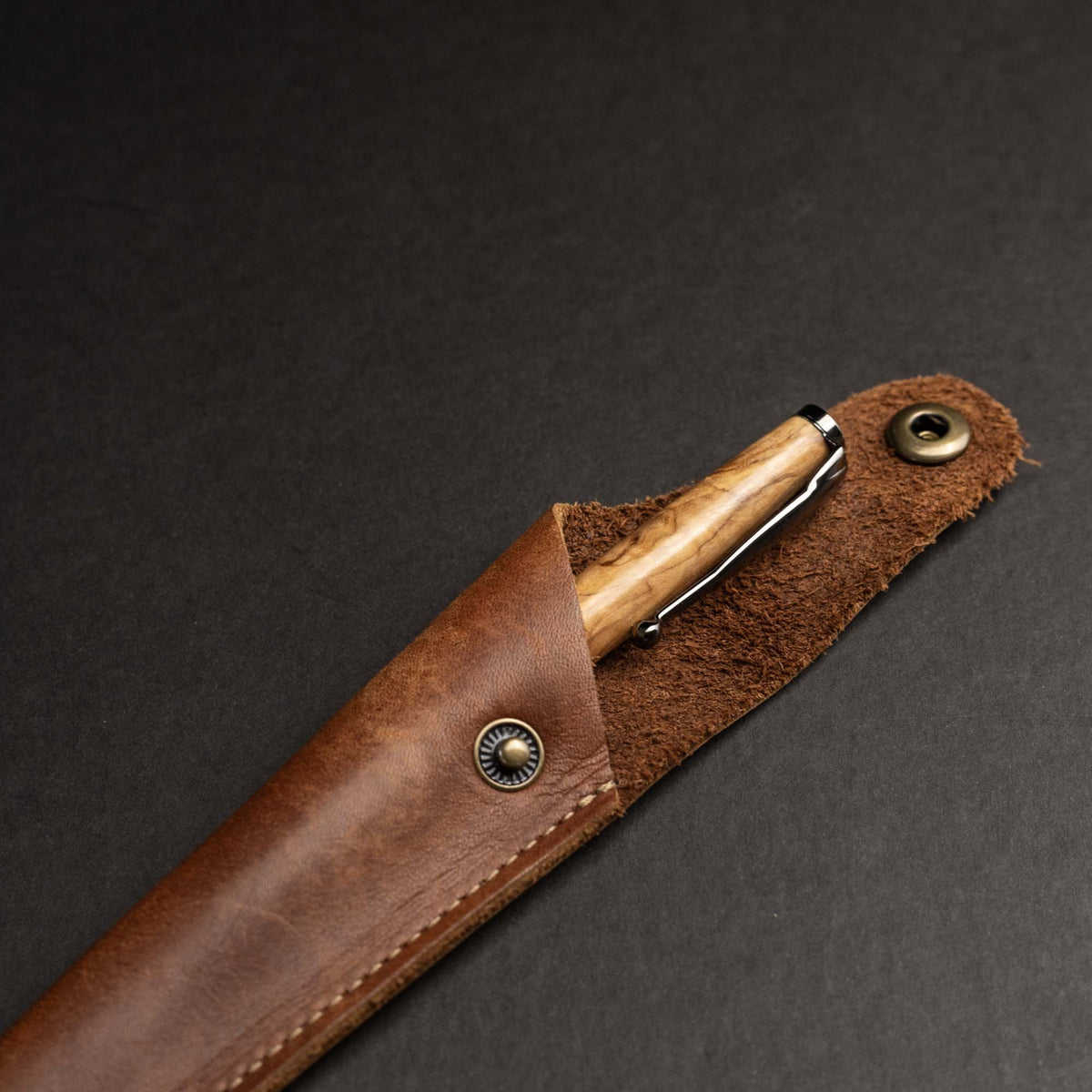Hand-Turned Bethlehem Olive Wood Comfort Style Pen + Pen Sleeve