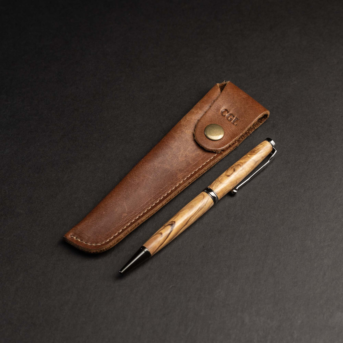 Hand-Turned Bethlehem Olive Wood Comfort Style Pen + Pen Sleeve