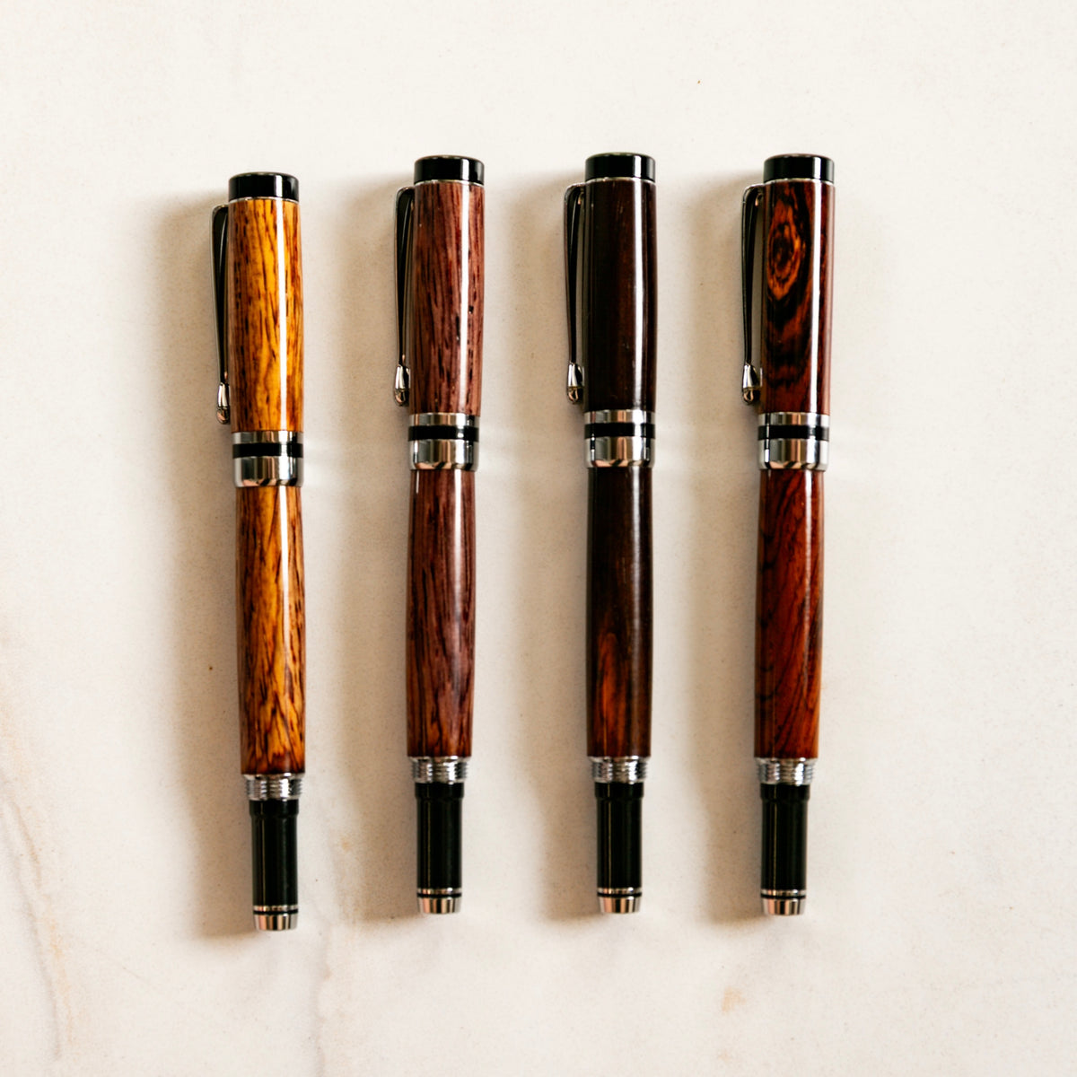 Hand-Turned Rose Wood Fountain Pen + Personalized Pen Sleeve