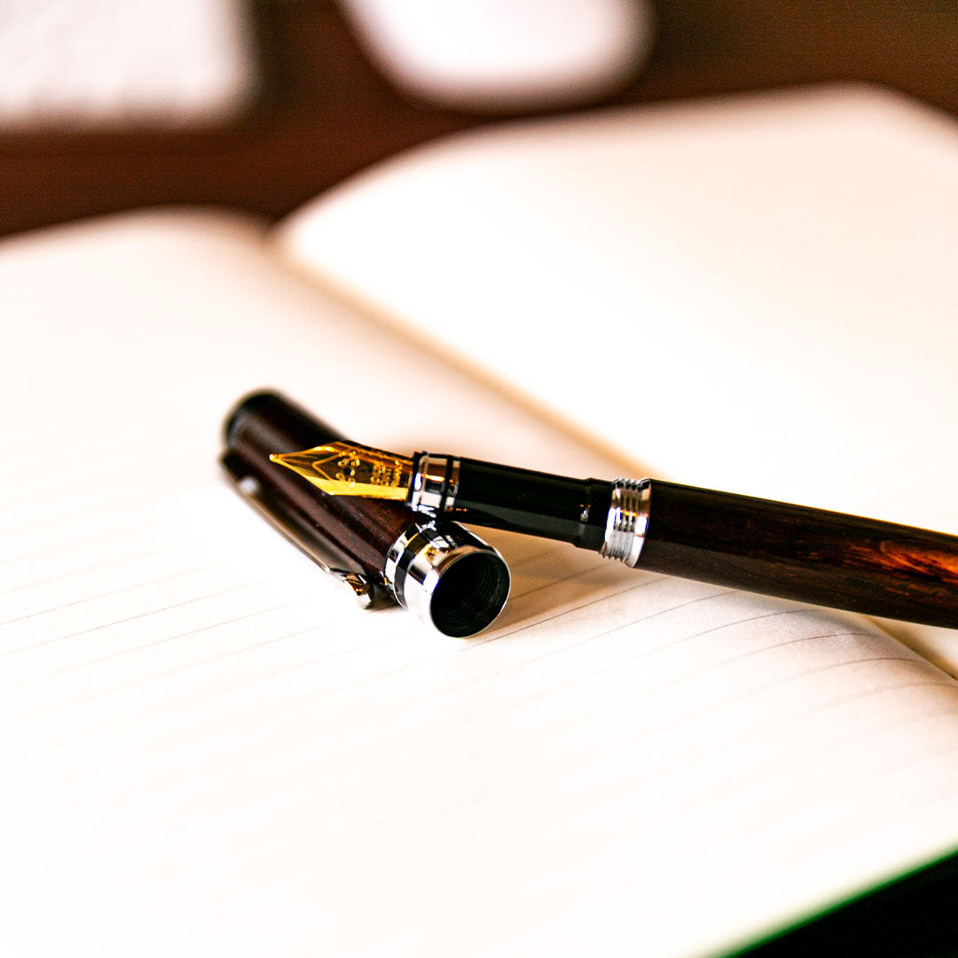 Hand-Turned Rose Wood Fountain Pen + Personalized Pen Sleeve