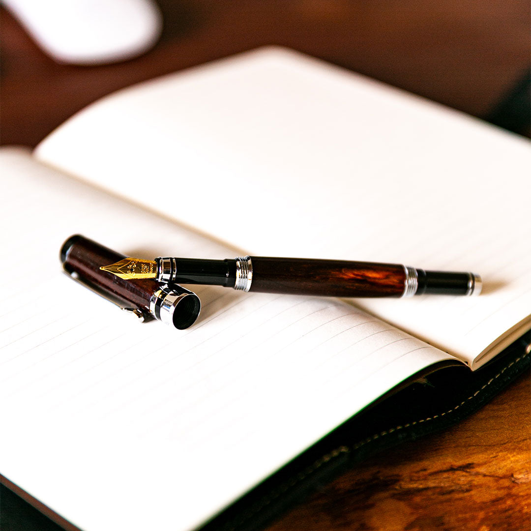 Hand-Turned Rose Wood Fountain Pen + Personalized Pen Sleeve