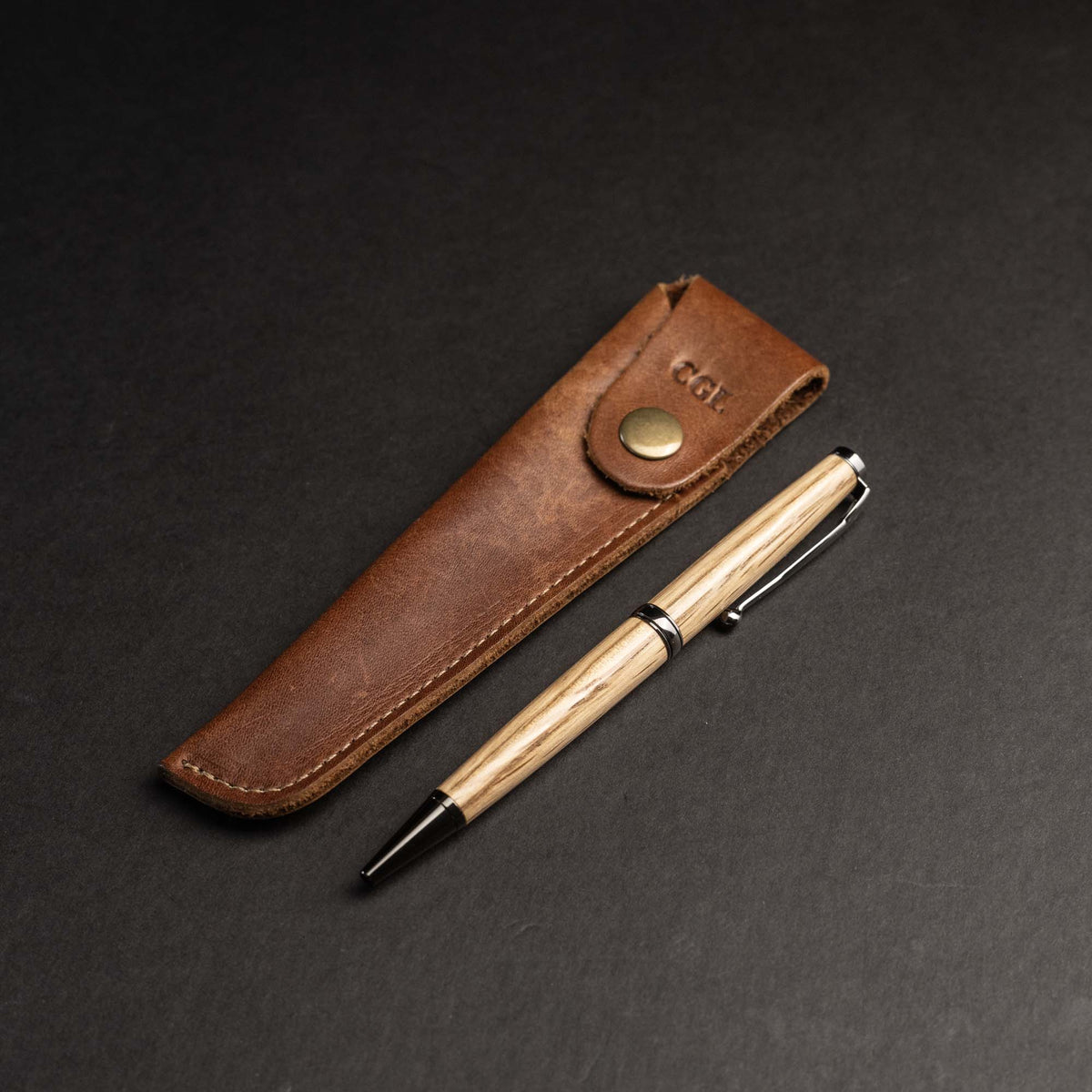 Hand-Turned Tennessee Whiskey Barrel Wood Comfort Style Pen + Pen Sleeve