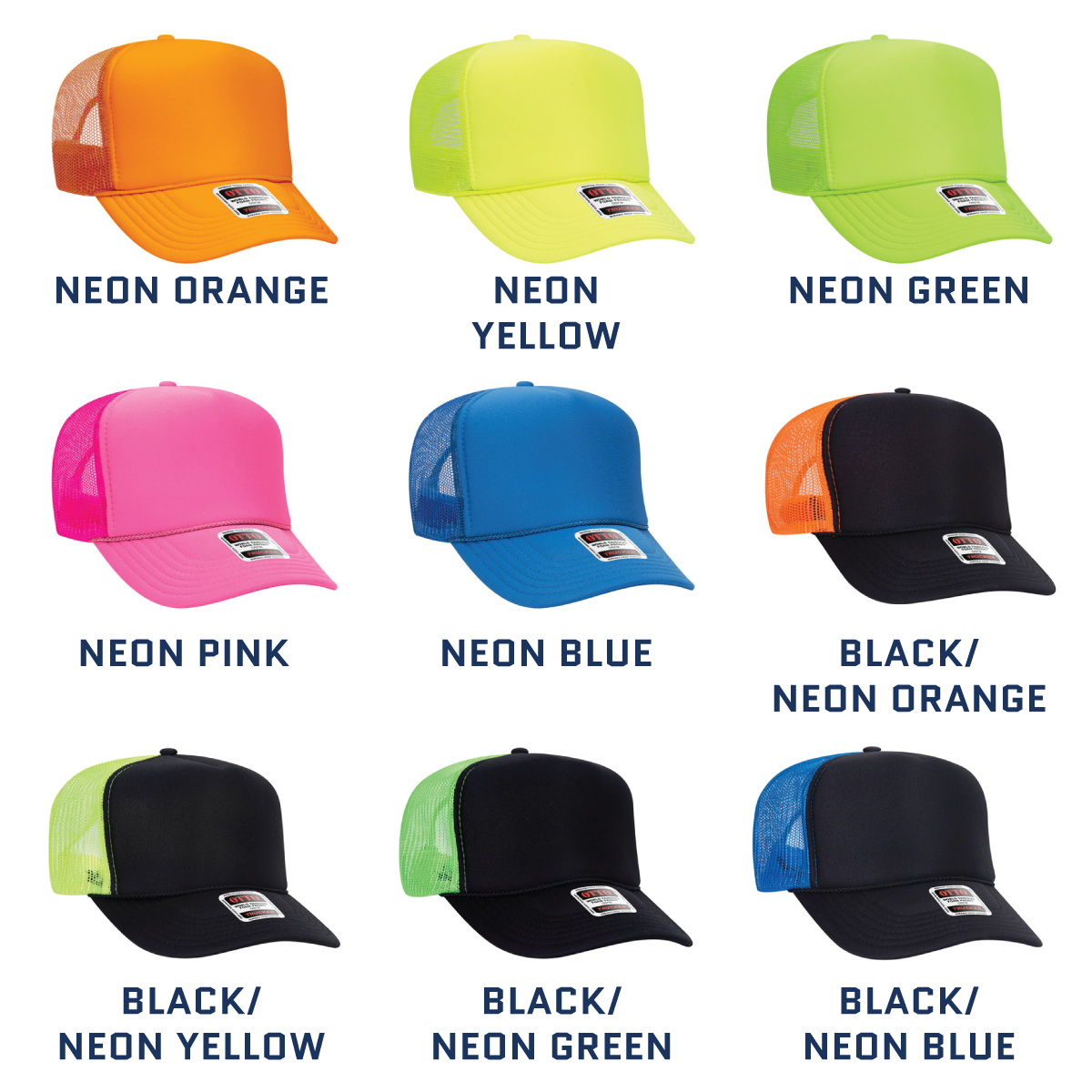 Vintage Ink™ Trucker Hat ~ OTTO CAP 39-165 5 Panel Neon High Crown Mesh Back Trucker Hat ~ Customized with YOUR LOGOt