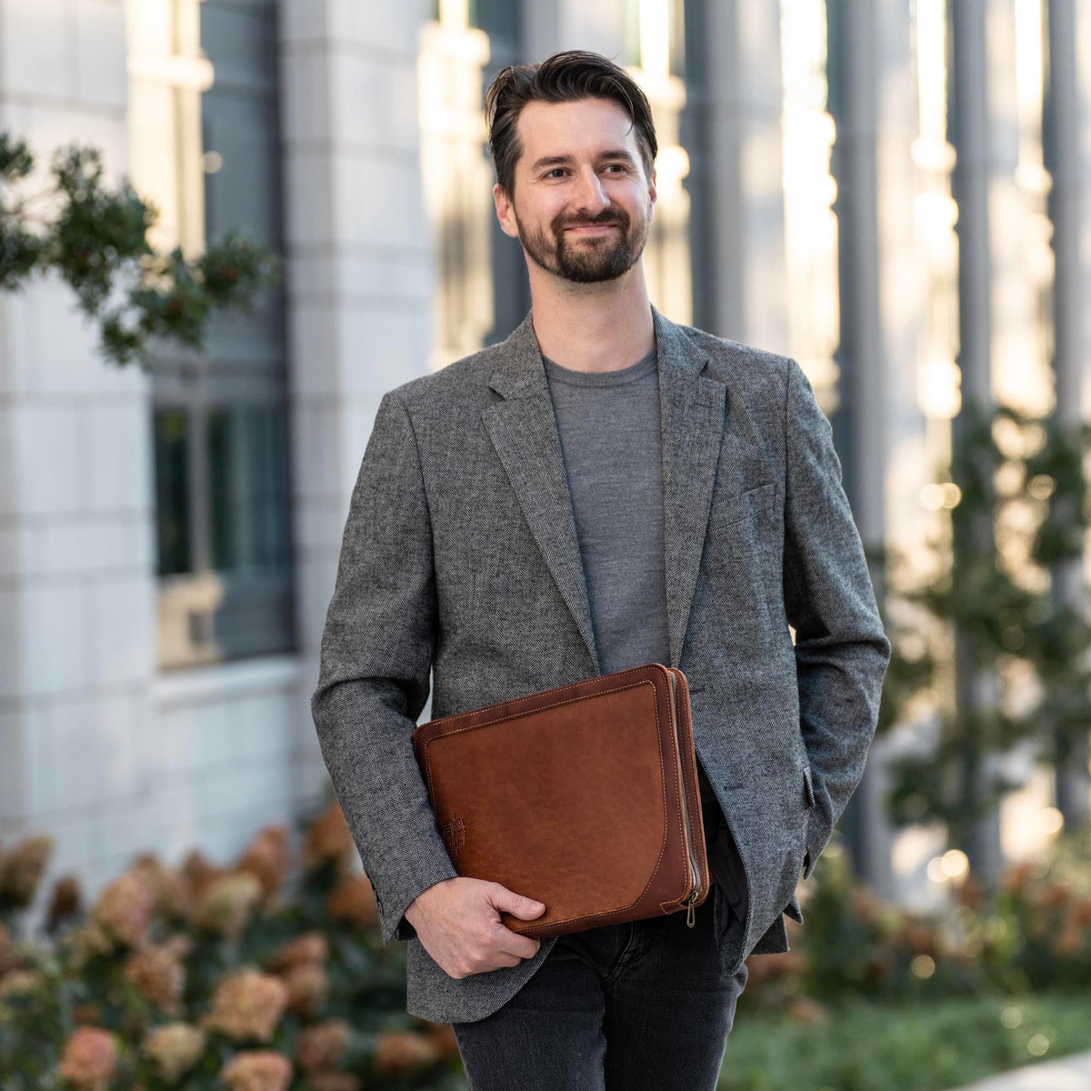 The Carnegie Fine Leather Zippered Portfolio Padfolio Laptop or iPad Case - with two Journals