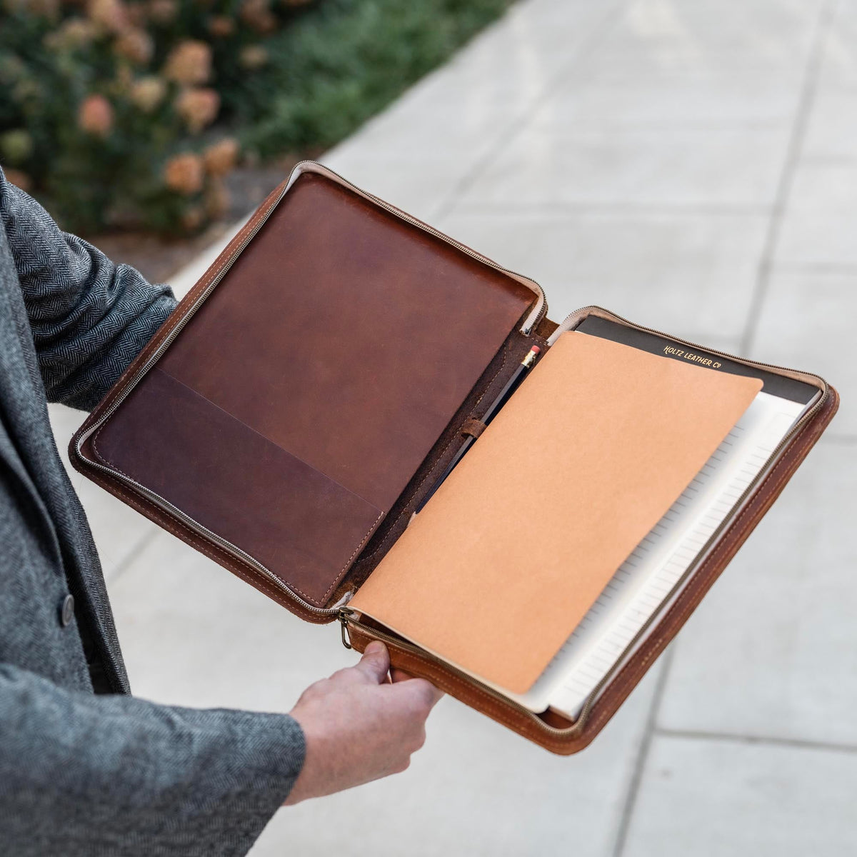 The Carnegie Fine Leather Zippered Portfolio Padfolio Laptop or iPad Case - with two Journals