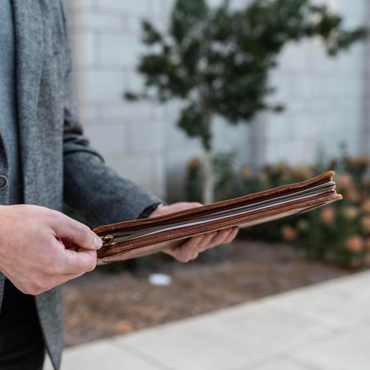 The Carnegie Fine Leather Zippered Portfolio Padfolio Laptop or iPad Case - with two Journals