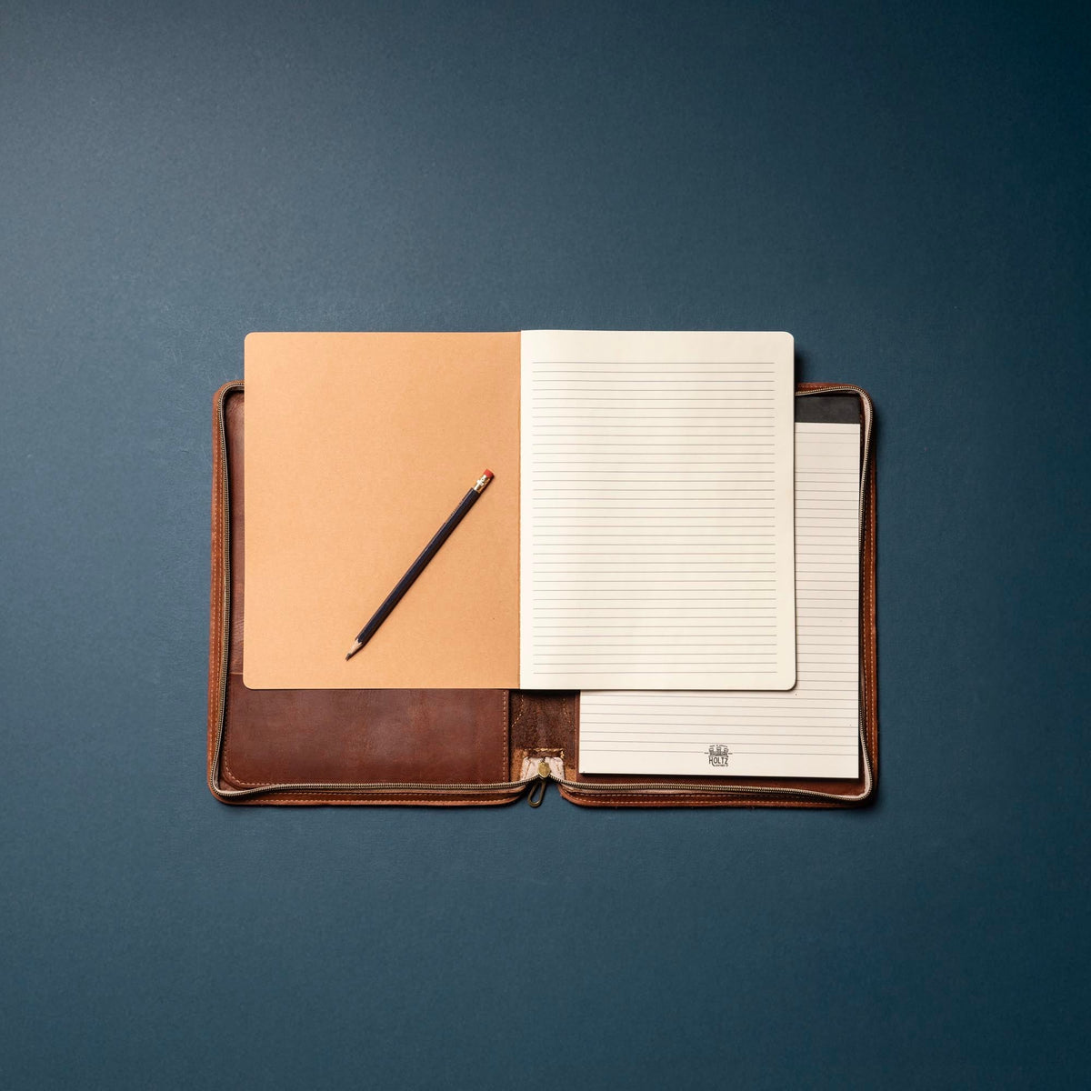 The Carnegie Fine Leather Zippered Portfolio Padfolio Laptop or iPad Case - with two Journals