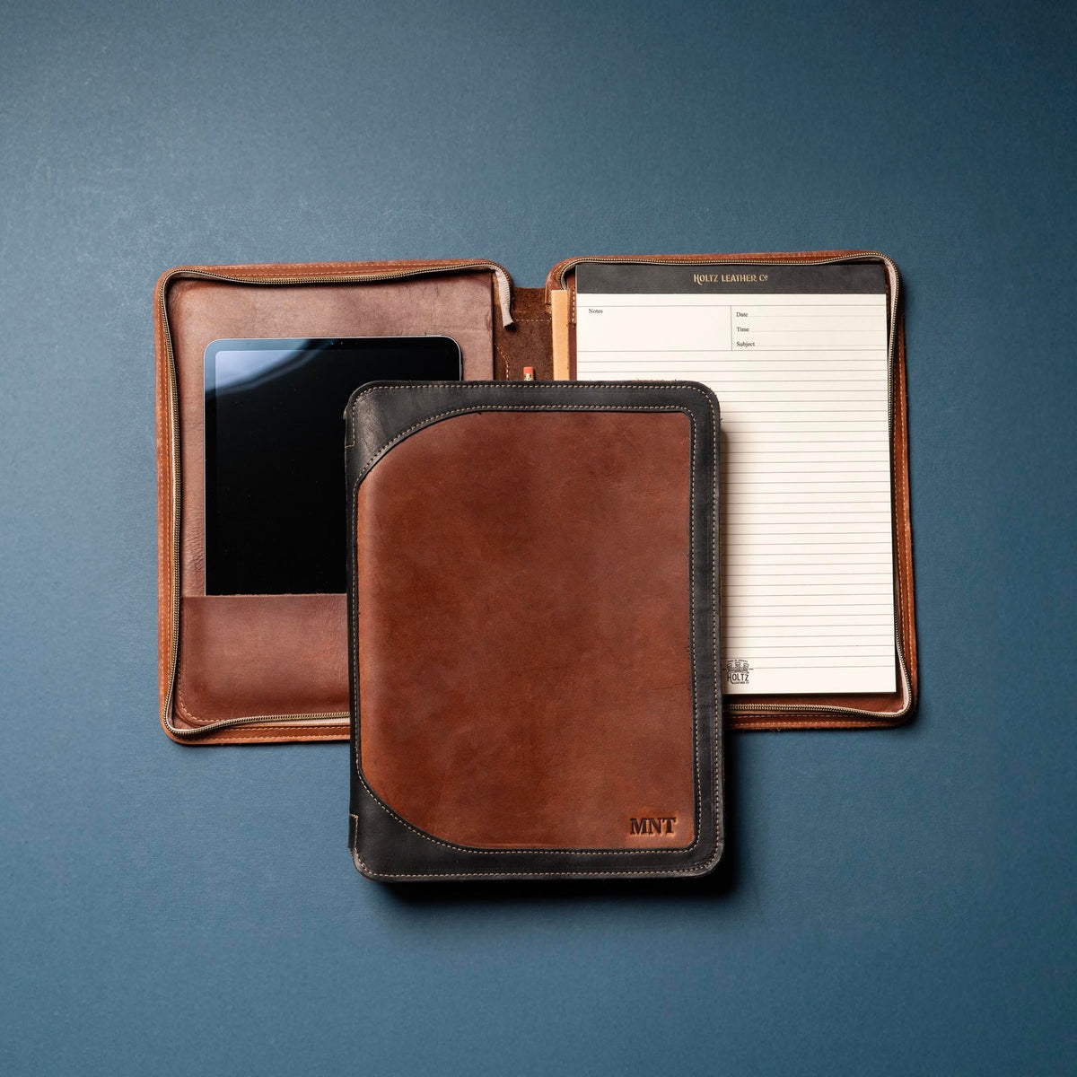 The Carnegie Fine Leather Zippered Portfolio Padfolio Laptop or iPad Case - with two Journals