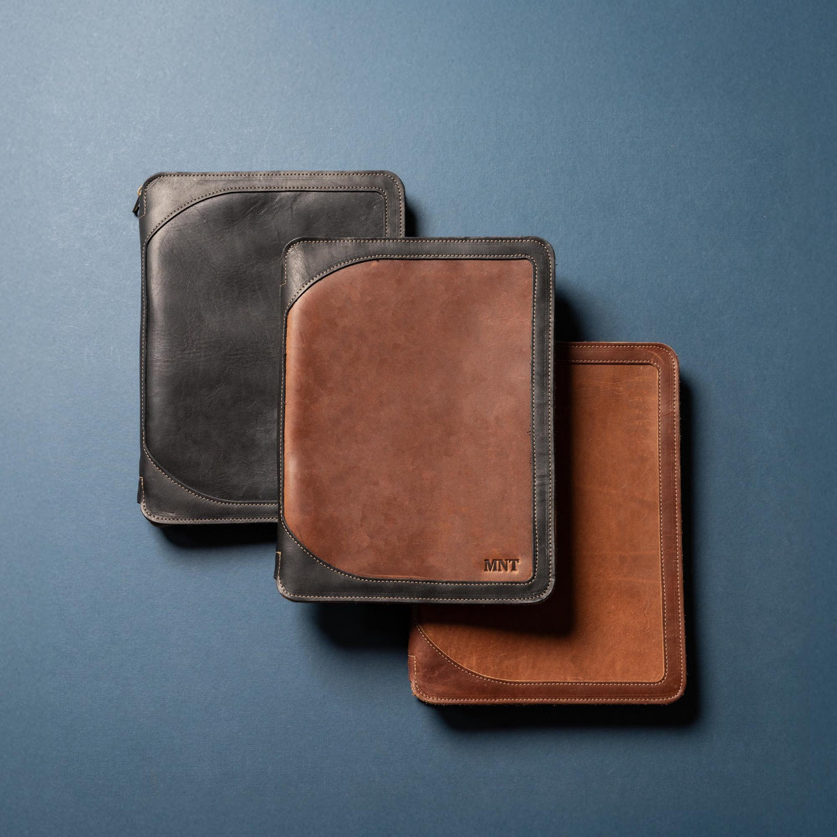 The Carnegie Fine Leather Zippered Portfolio Padfolio Laptop or iPad Case - with two Journals