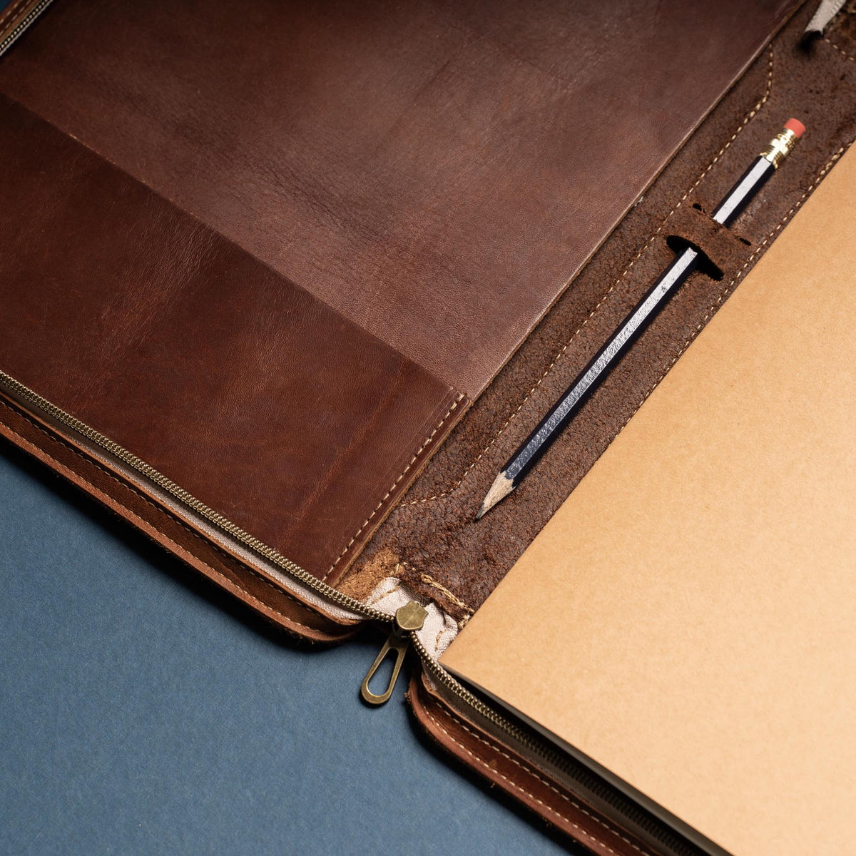 The Carnegie Fine Leather Zippered Portfolio Padfolio Laptop or iPad Case - with two Journals