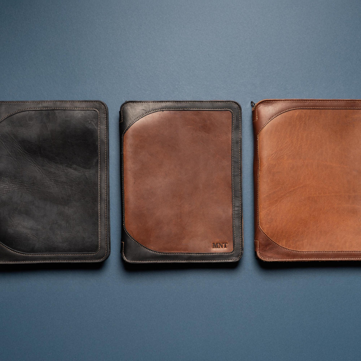 The Carnegie Fine Leather Zippered Portfolio Padfolio Laptop or iPad Case - with two Journals