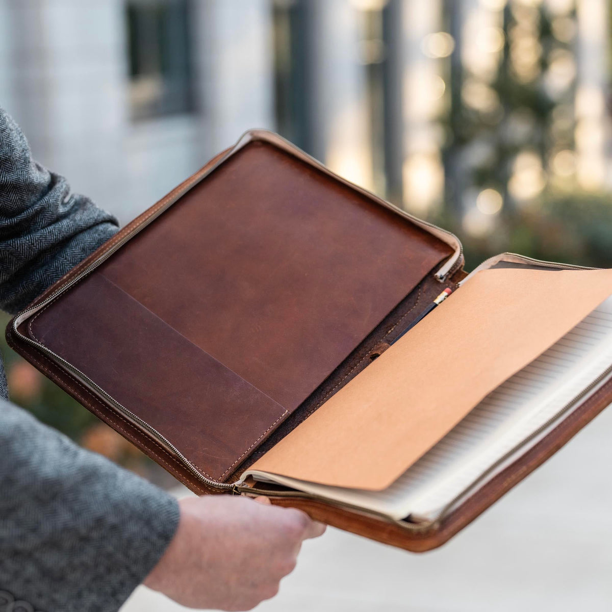 The Carnegie Fine Leather Zippered Portfolio Padfolio Laptop or iPad Case - with two Journals