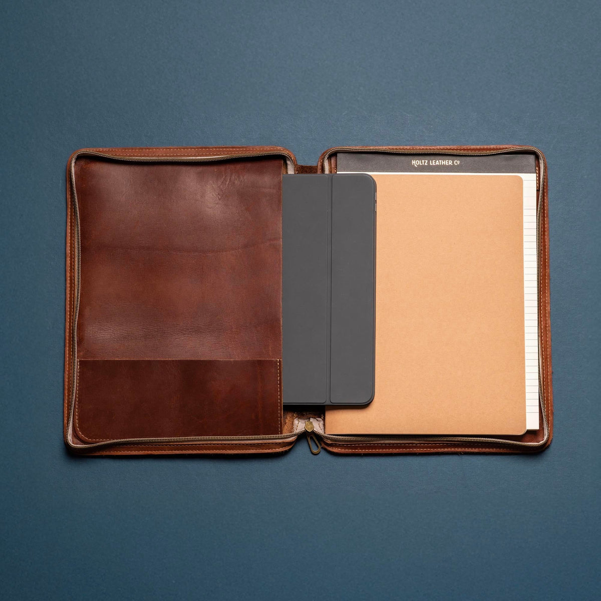 The Carnegie Fine Leather Zippered Portfolio Padfolio Laptop or iPad Case - with two Journals