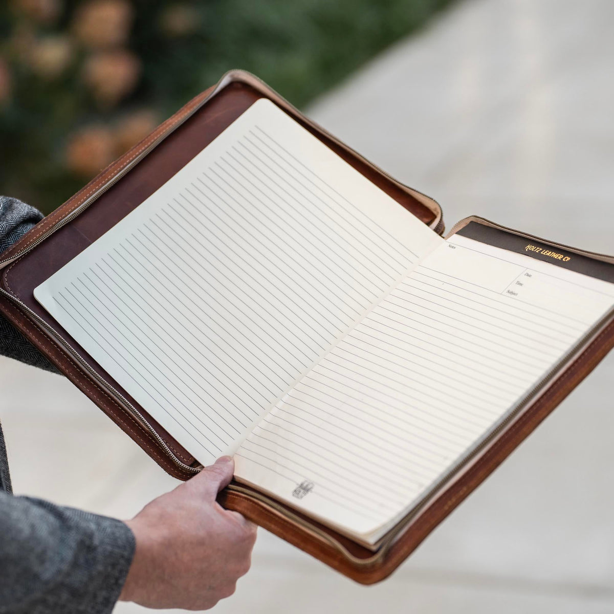 The Carnegie Fine Leather Zippered Portfolio Padfolio Laptop or iPad Case - with two Journals