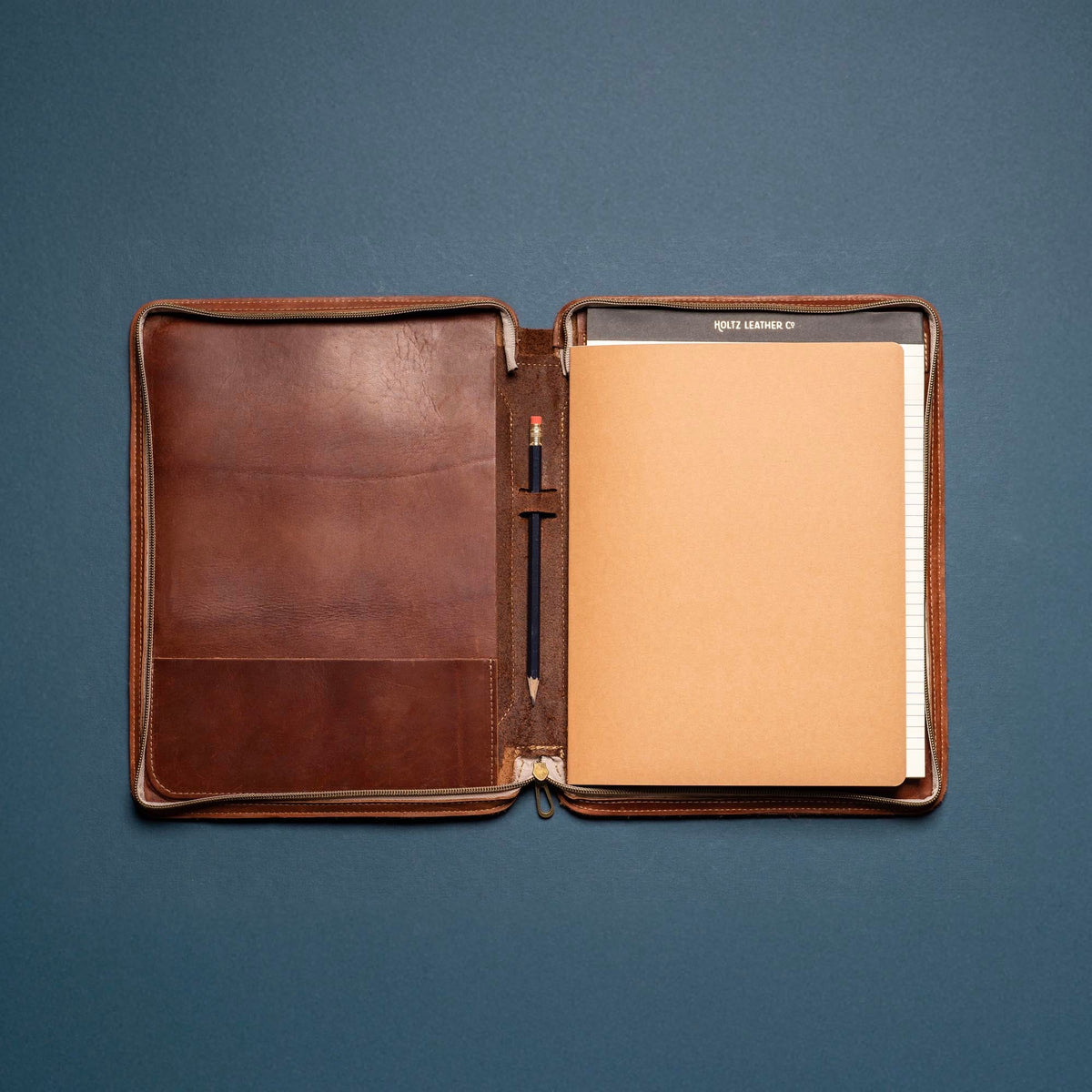 The Carnegie Fine Leather Zippered Portfolio Padfolio Laptop or iPad Case - with two Journals
