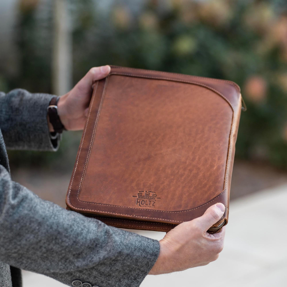 The Carnegie Fine Leather Zippered Portfolio Padfolio Laptop or iPad Case - with two Journals