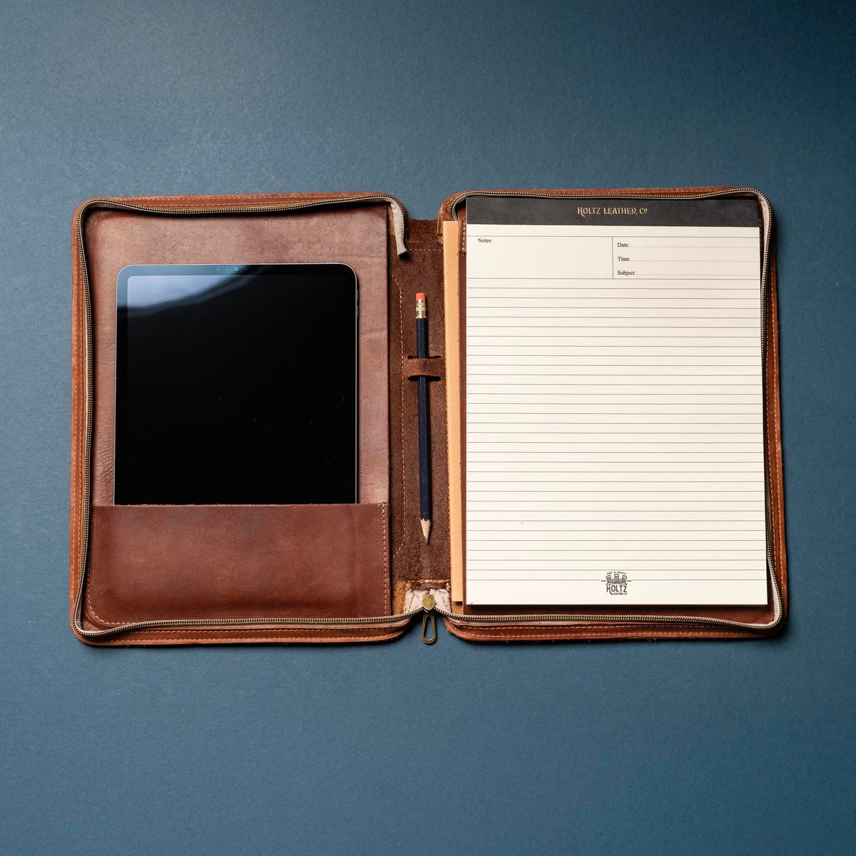 The Carnegie Fine Leather Zippered Portfolio Padfolio Laptop or iPad Case - with two Journals
