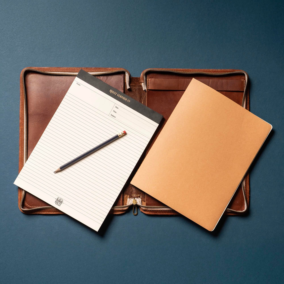 The Carnegie Fine Leather Zippered Portfolio Padfolio Laptop or iPad Case - with two Journals