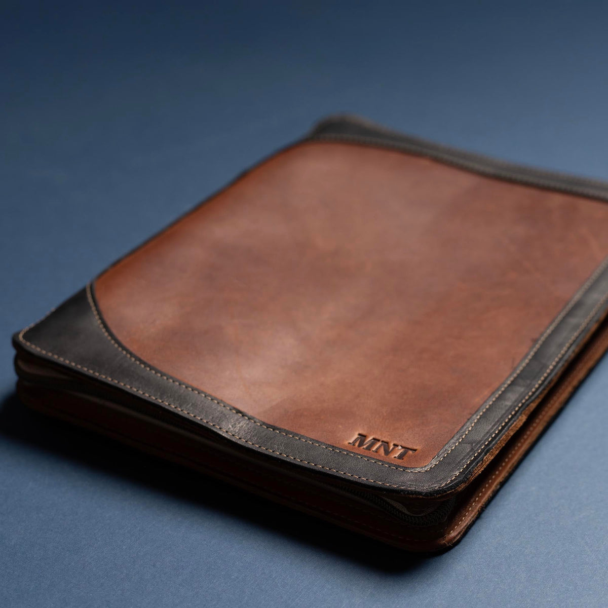 The Carnegie Fine Leather Zippered Portfolio Padfolio Laptop or iPad Case - with two Journals