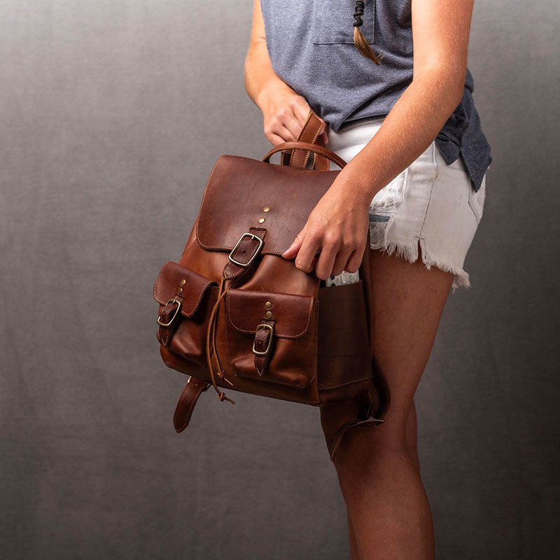 The Emerson Womens Fine Leather Backpack Purse in Brown